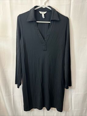 SPANX Black Long-Sleeve‎ Midi Shirt Dress Collared Small Petite
